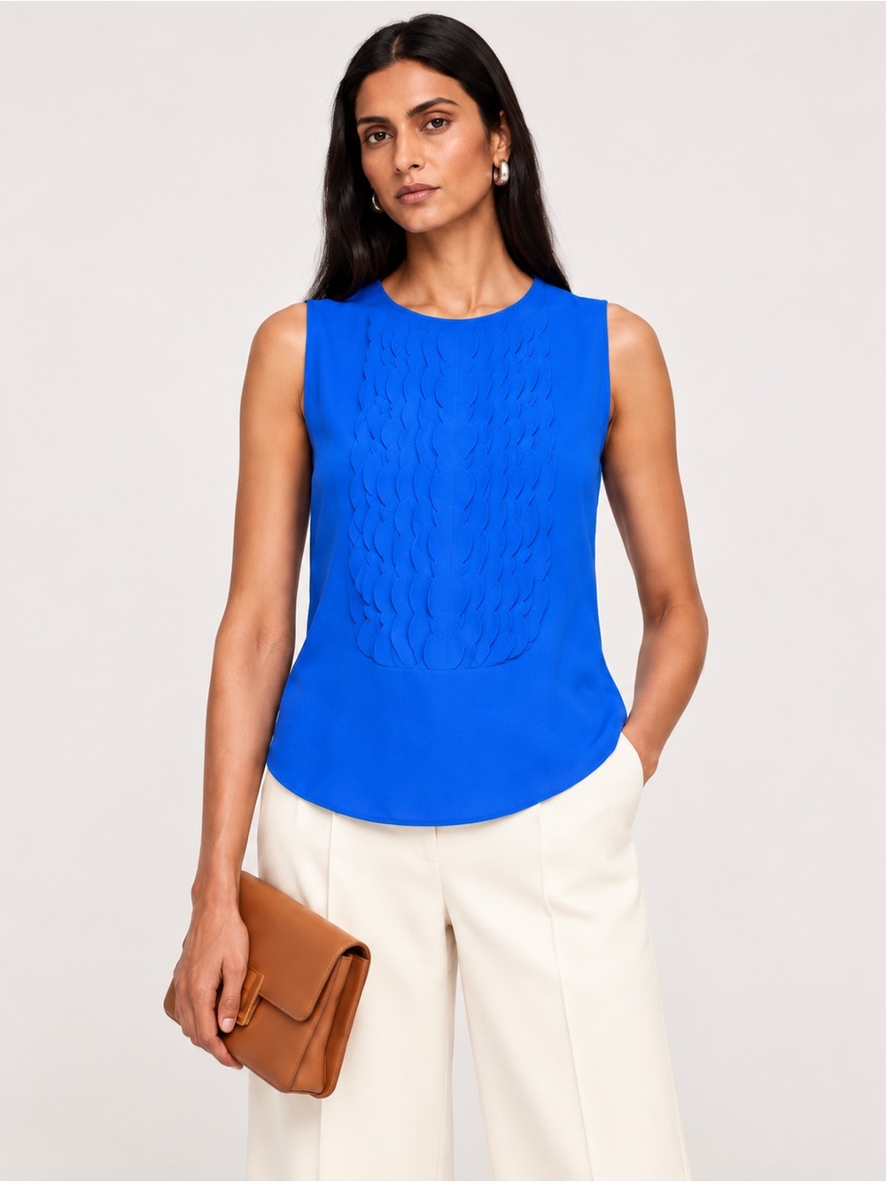 Banana Republic Cobalt Blue Scallop Ruffle Sleeveless Blouse Size S